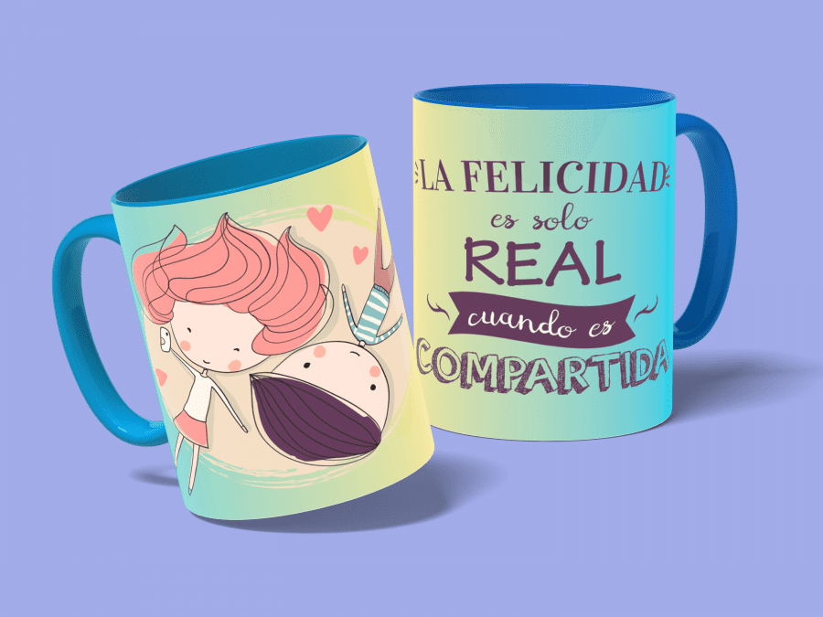 la felicidad es real-taza azul claro-con fondo