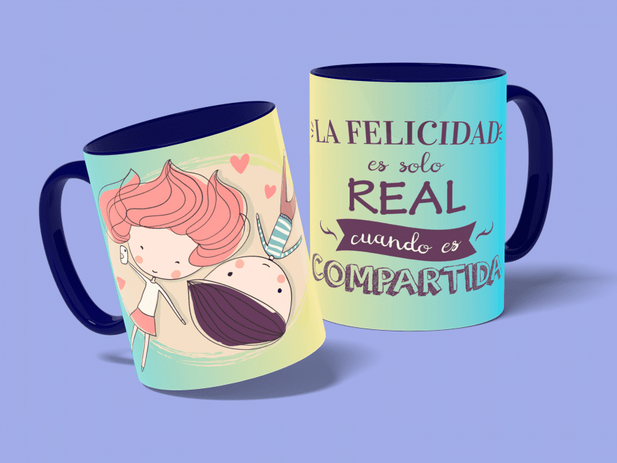 la felicidad es real-taza azul oscuro-con fondo