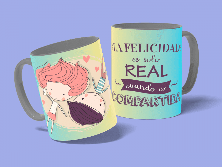 la felicidad es real-taza gris-con fondo
