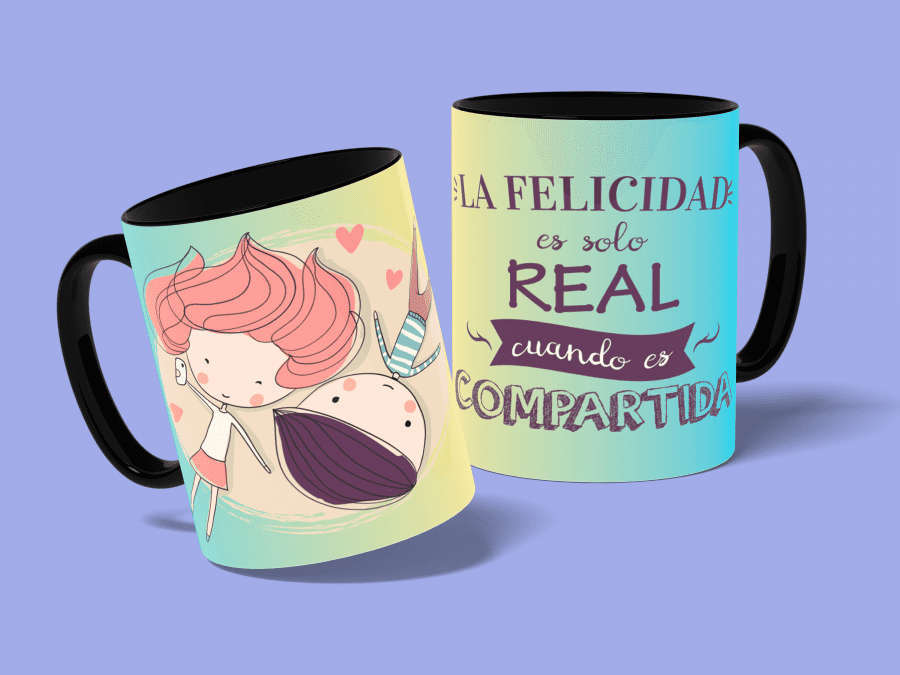 la felicidad es real-taza negra-con fondo