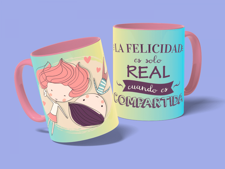 la felicidad es real-taza rosa-con fondo