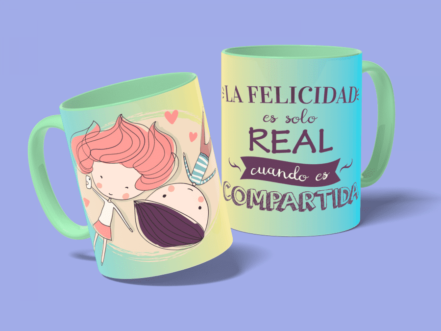 la felicidad es real-taza verde agua-con fondo