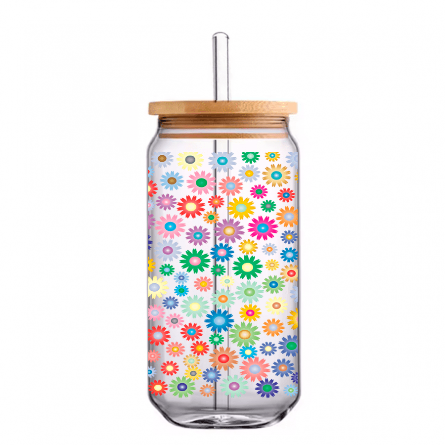vaso cristal con pajita flores